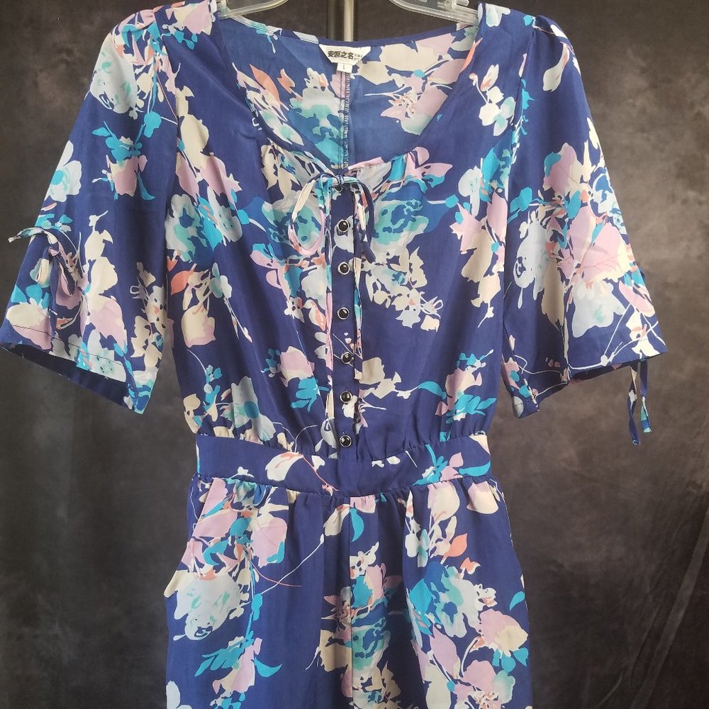 Blue Floral Button Through Romper